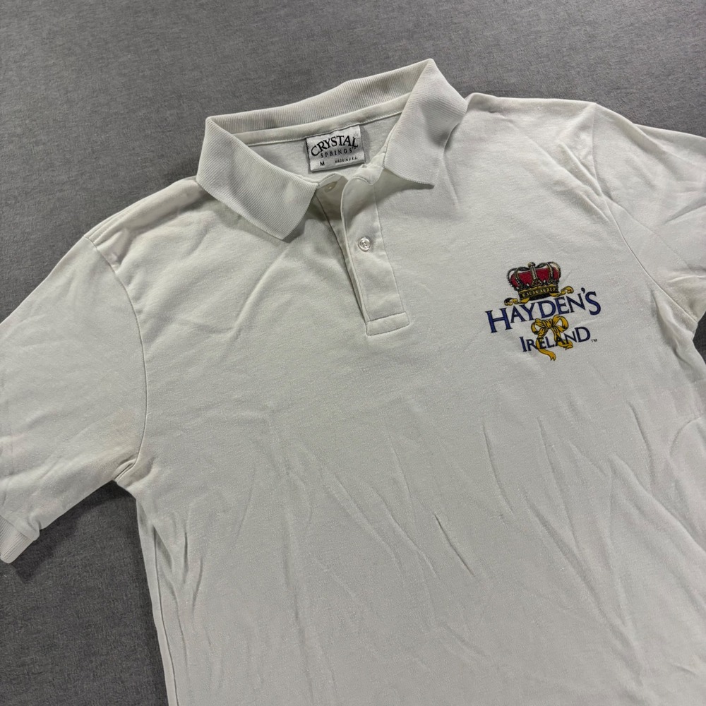 Crystal Springs Hayden's Ireland Polo Shirt White Mens Medium Vintage USA Made